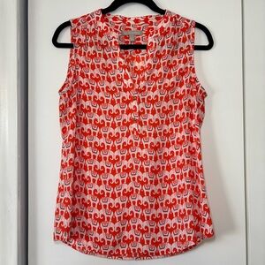 Banana Republic Women’s Sleeveless Blouse Orange White Elephant Print Small